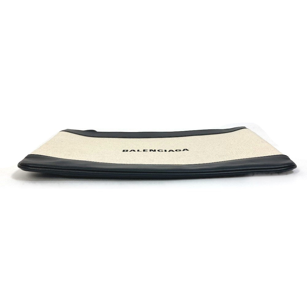 BALENCIAGA Clutch bag 420407 Canvas, Leather Ivory logo Navy clip M unisex Secondhand Authentic