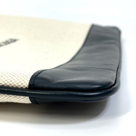 BALENCIAGA Clutch bag 420407 Canvas, Leather Ivory logo Navy clip M unisex Secondhand Authentic