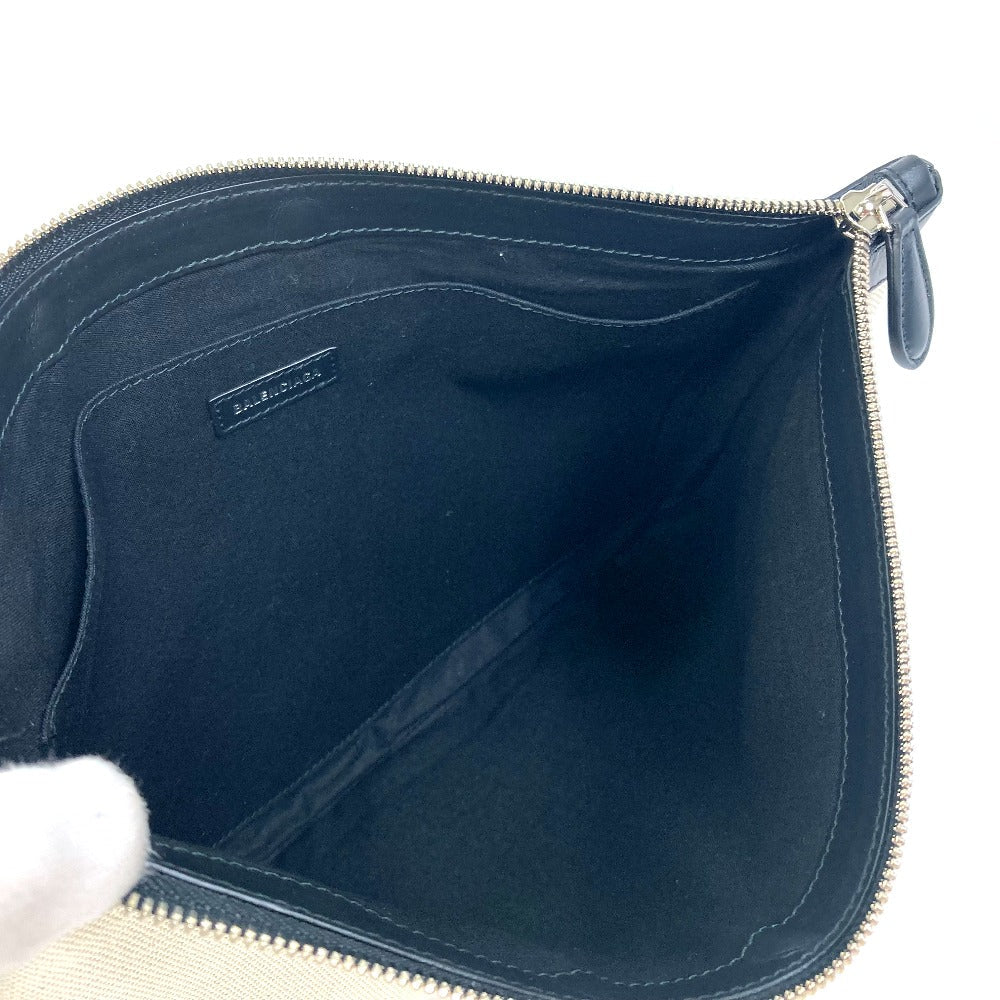 BALENCIAGA Clutch bag 420407 Canvas, Leather Ivory logo Navy clip M unisex Secondhand Authentic