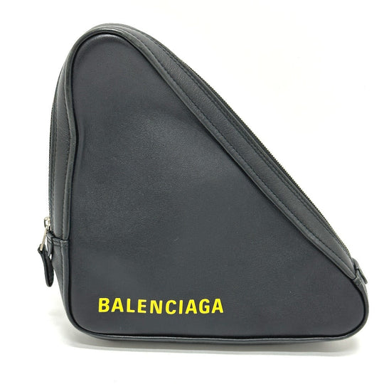 BALENCIAGA Pouch 476976 leather black Triangle triangle mens Used Authentic