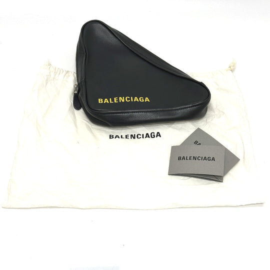 BALENCIAGA Pouch 476976 leather black Triangle triangle mens Used Authentic