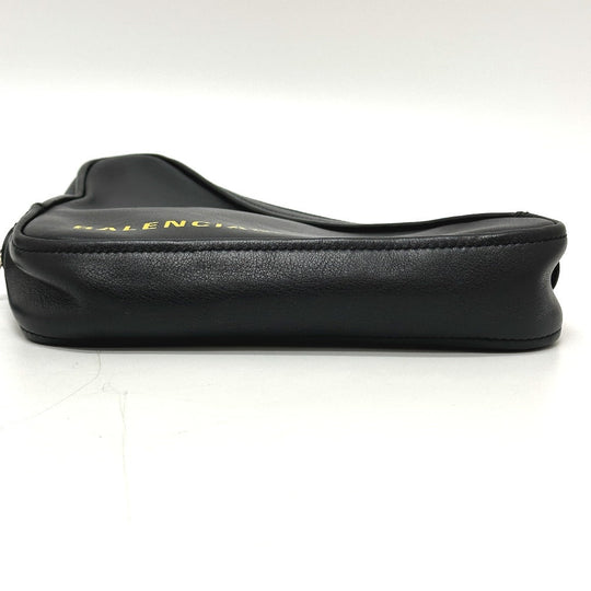 BALENCIAGA Pouch 476976 leather black Triangle triangle mens Used Authentic