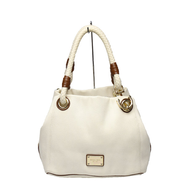 MICHAEL KORS Tote Bag Canvas, Leather, Sailcloth White x brown rope bag Marine Style Women Used Authentic