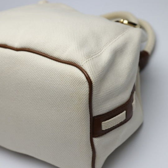 MICHAEL KORS Tote Bag Canvas, Leather, Sailcloth White x brown rope bag Marine Style Women Used Authentic