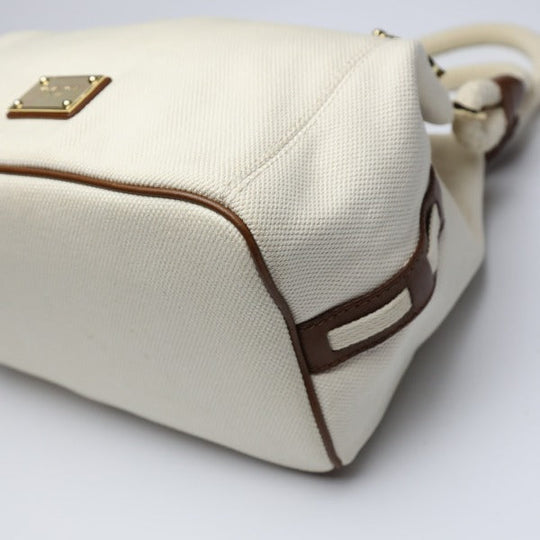 MICHAEL KORS Tote Bag Canvas, Leather, Sailcloth White x brown rope bag Marine Style Women Used Authentic