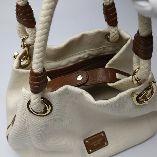 MICHAEL KORS Tote Bag Canvas, Leather, Sailcloth White x brown rope bag Marine Style Women Used Authentic