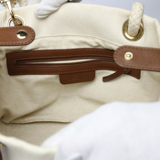 MICHAEL KORS Tote Bag Canvas, Leather, Sailcloth White x brown rope bag Marine Style Women Used Authentic