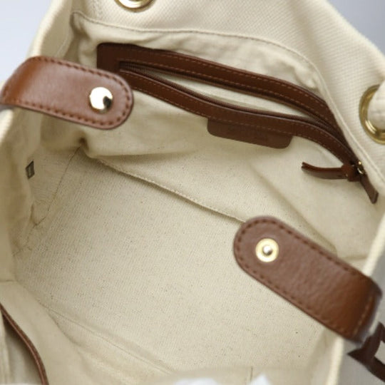 MICHAEL KORS Tote Bag Canvas, Leather, Sailcloth White x brown rope bag Marine Style Women Used Authentic