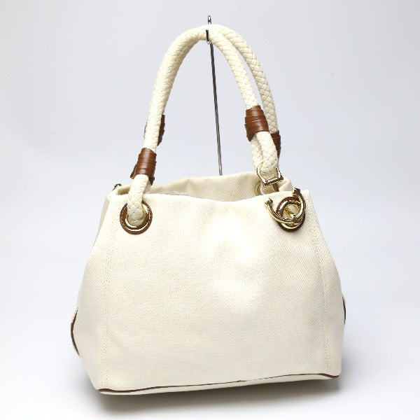 MICHAEL KORS Tote Bag Canvas, Leather, Sailcloth White x brown rope bag Marine Style Women Used Authentic