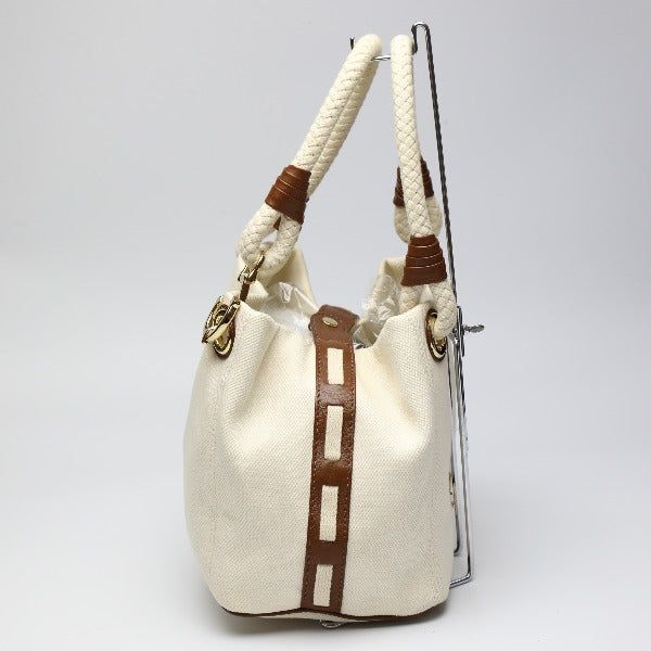 MICHAEL KORS Tote Bag Canvas, Leather, Sailcloth White x brown rope bag Marine Style Women Used Authentic
