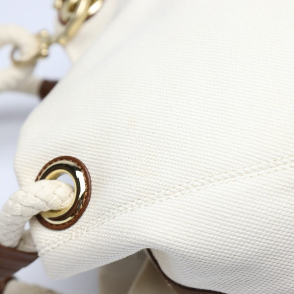 MICHAEL KORS Tote Bag Canvas, Leather, Sailcloth White x brown rope bag Marine Style Women Used Authentic