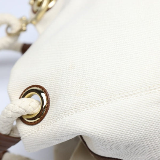 MICHAEL KORS Tote Bag Canvas, Leather, Sailcloth White x brown rope bag Marine Style Women Used Authentic