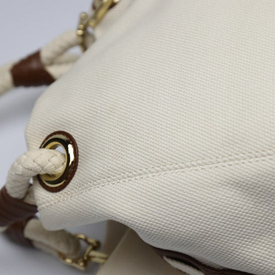 MICHAEL KORS Tote Bag Canvas, Leather, Sailcloth White x brown rope bag Marine Style Women Used Authentic