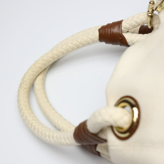 MICHAEL KORS Tote Bag Canvas, Leather, Sailcloth White x brown rope bag Marine Style Women Used Authentic