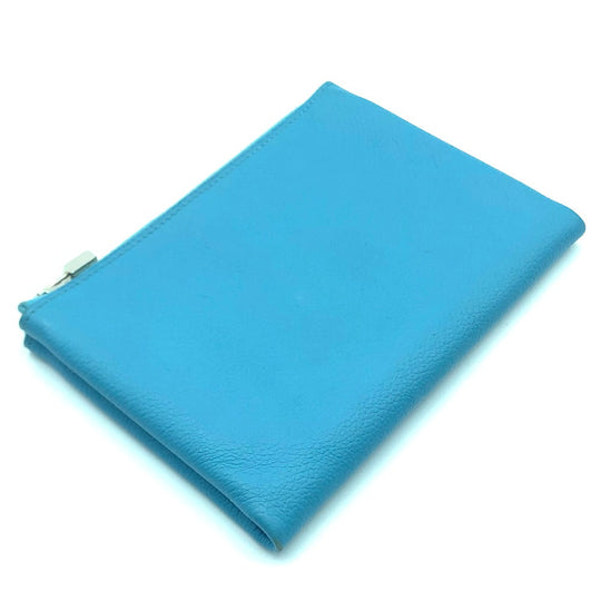 HERMES Pouch leather blue flat Atou PM Women Used Authentic