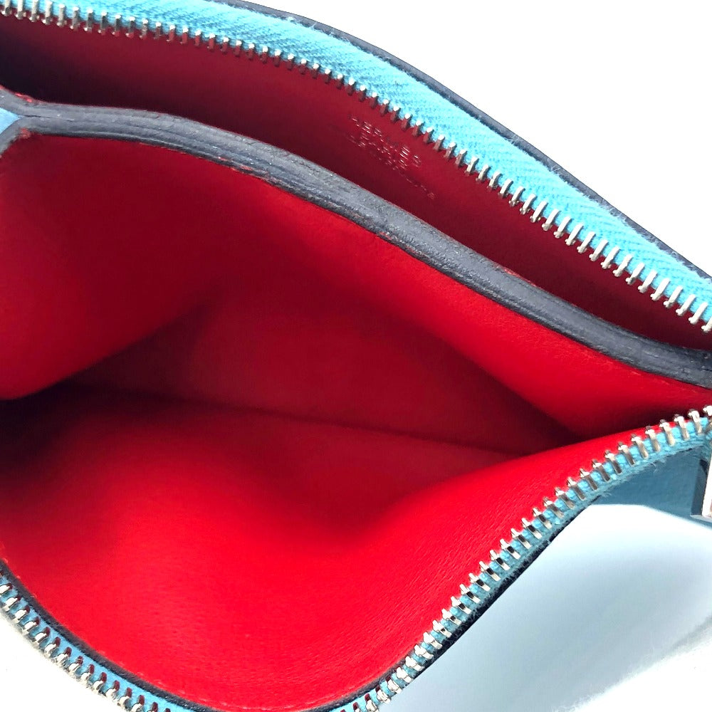 HERMES Pouch leather blue flat Atou PM Women Used Authentic