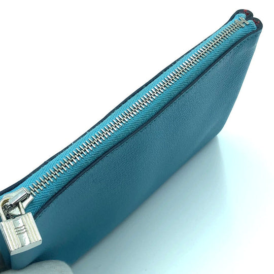 HERMES Pouch leather blue flat Atou PM Women Used Authentic