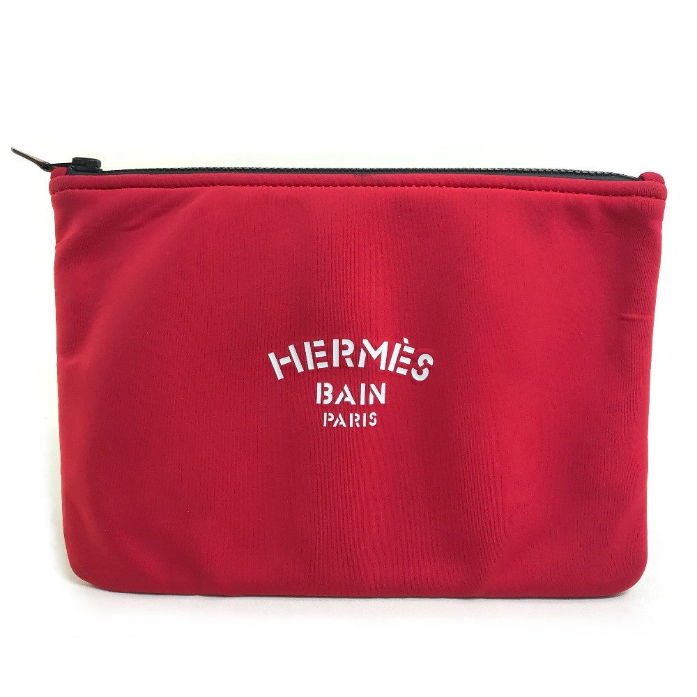 HERMES Pouch polyamide Red Neovan Truth Flat MM Women Used Authentic