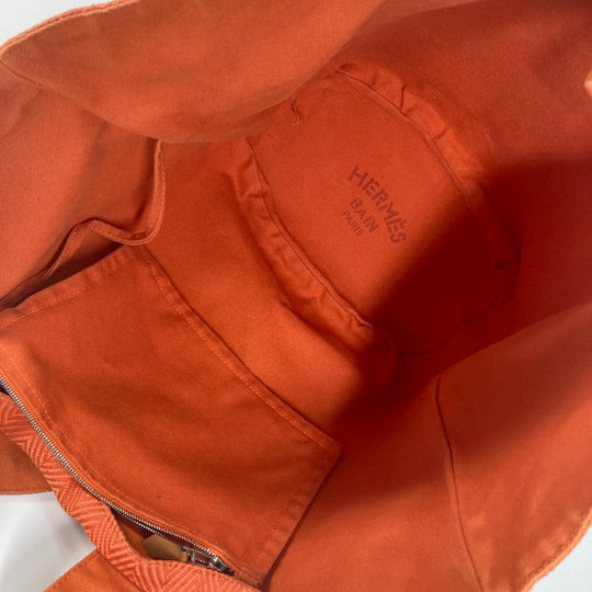 HERMES Shoulder Bag canvas Orange Shoulder Tote Bag Beach Bag Paniedo Plat Rouge PM Women Secondhand Authentic