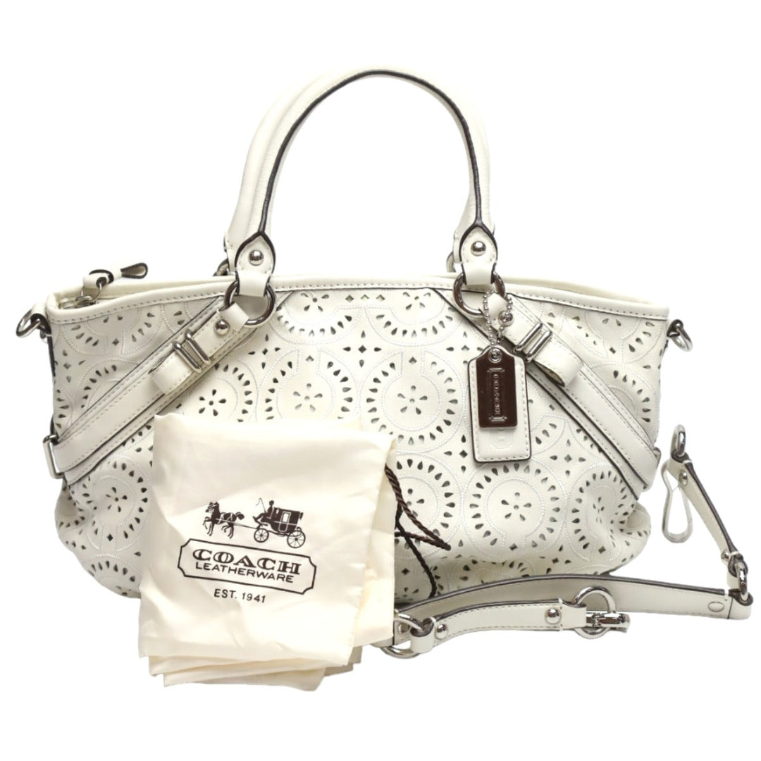 COACH Handbag 16997 leather white Madison Punching 2WAY Leather Cut Op Art Leather Sophia Shirakawa Women Used Authentic