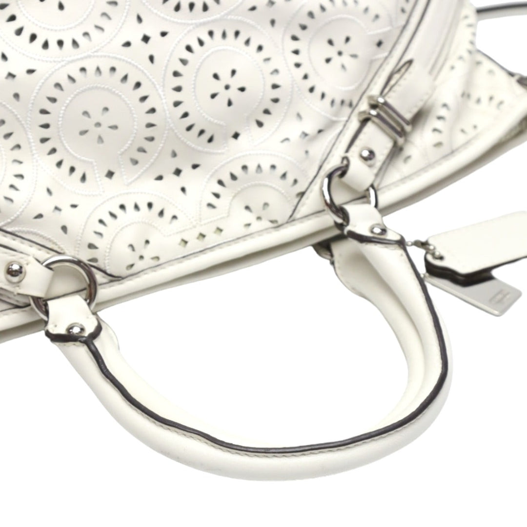COACH Handbag 16997 leather white Madison Punching 2WAY Leather Cut Op Art Leather Sophia Shirakawa Women Used Authentic
