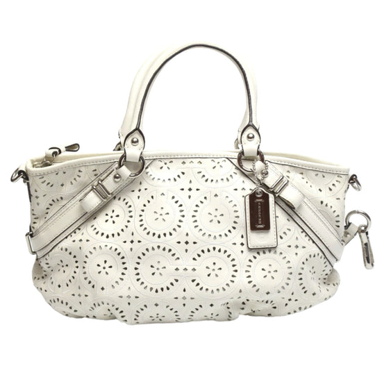 COACH Handbag 16997 leather white Madison Punching 2WAY Leather Cut Op Art Leather Sophia Shirakawa Women Used Authentic