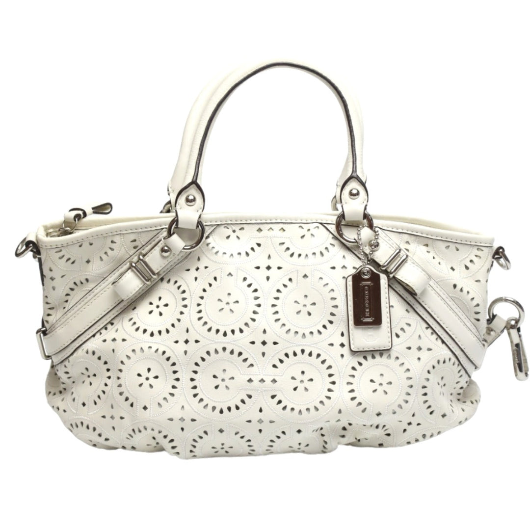 COACH Handbag 16997 leather white Madison Punching 2WAY Leather Cut Op Art Leather Sophia Shirakawa Women Used Authentic