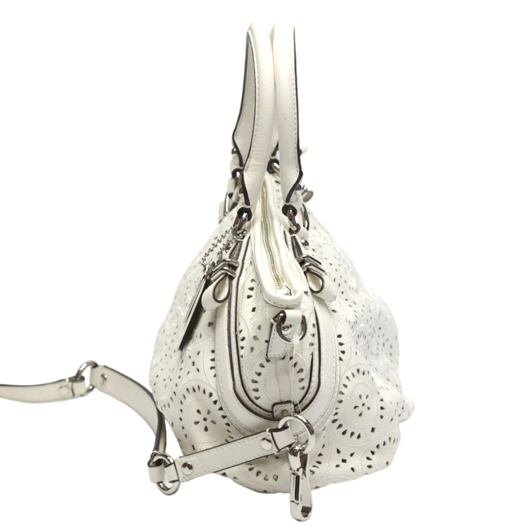 COACH Handbag 16997 leather white Madison Punching 2WAY Leather Cut Op Art Leather Sophia Shirakawa Women Used Authentic