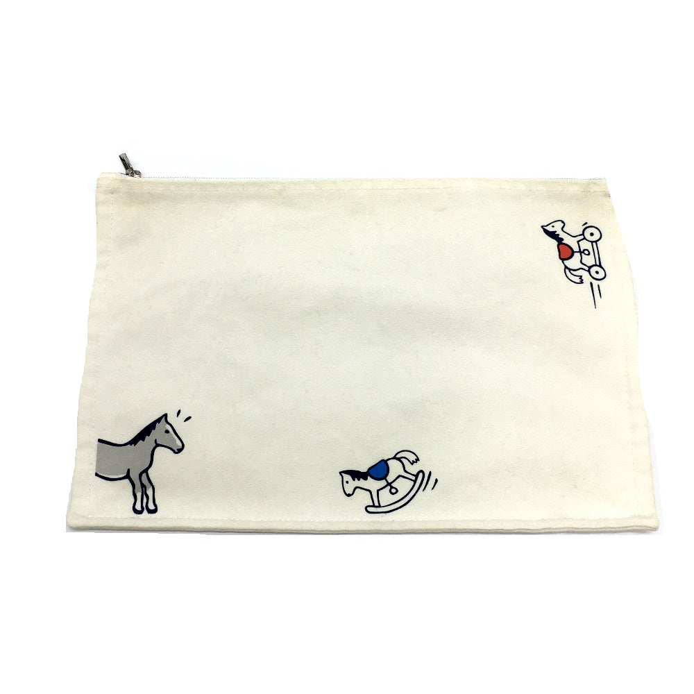 HERMES Pouch cotton off white Horse Adada GM unisex(Unisex) Used Authentic