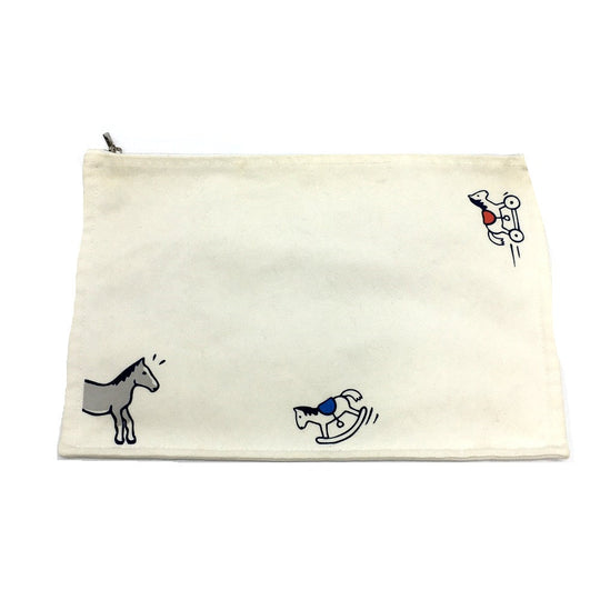 HERMES Pouch cotton off white Horse Adada GM unisex(Unisex) Used Authentic