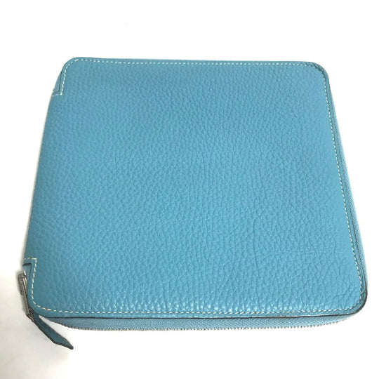 HERMES Pouch leather blue CD DVD case Women Used Authentic