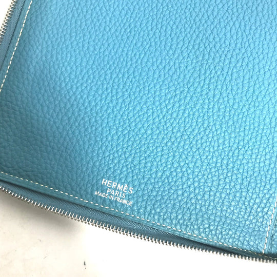 HERMES Pouch leather blue CD DVD case Women Used Authentic
