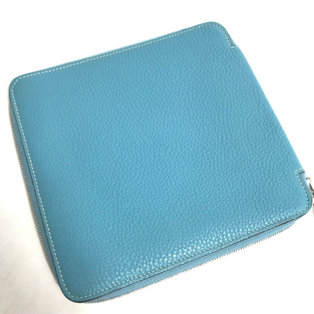 HERMES Pouch leather blue CD DVD case Women Used Authentic