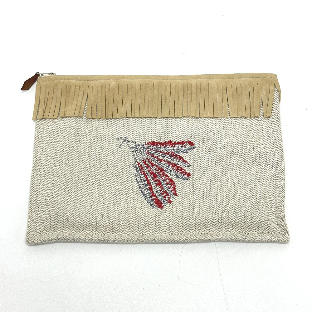 HERMES Pouch canvas beige Makeup pouch Cosmetics Pouch Truth Flat Teepee Women Used Authentic