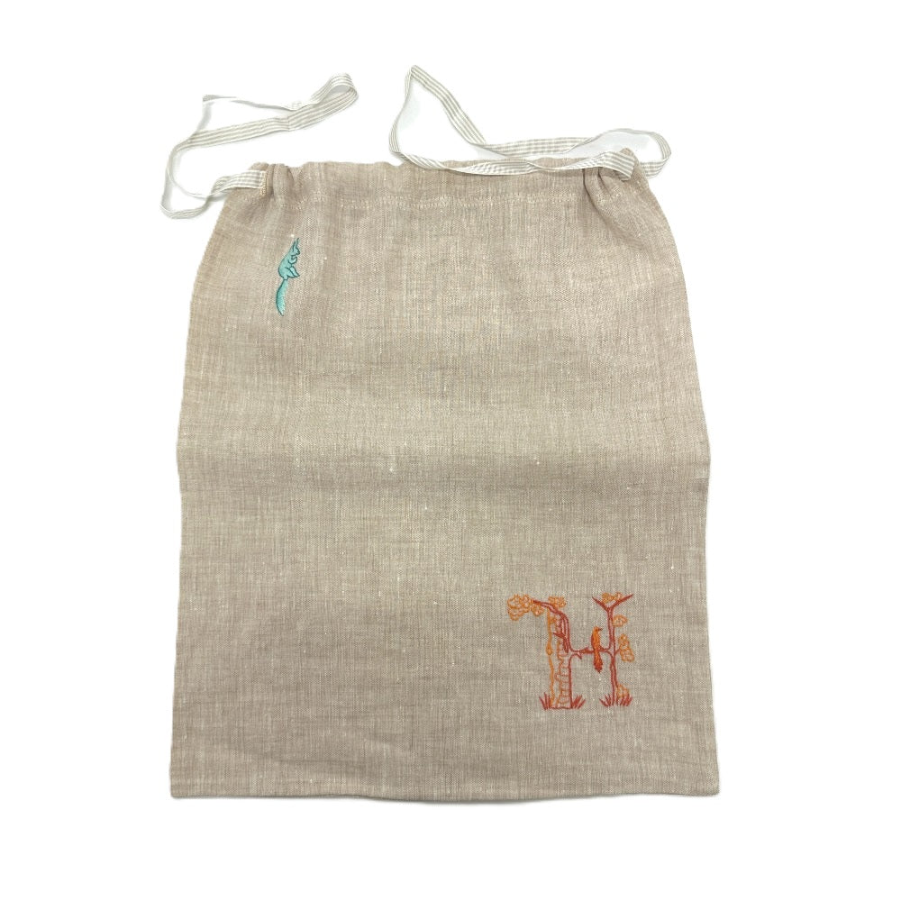 HERMES Pouch hemp beige H embroidery Women Used Authentic