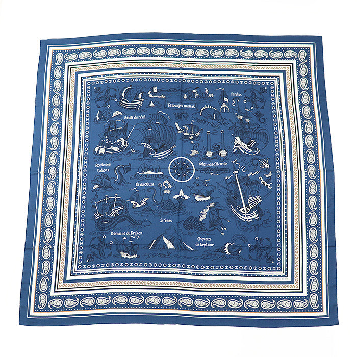 HERMES scarf cashmere silk Marine Clair 243374S 04