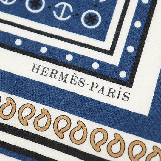 HERMES scarf cashmere silk Marine Clair 243374S 04