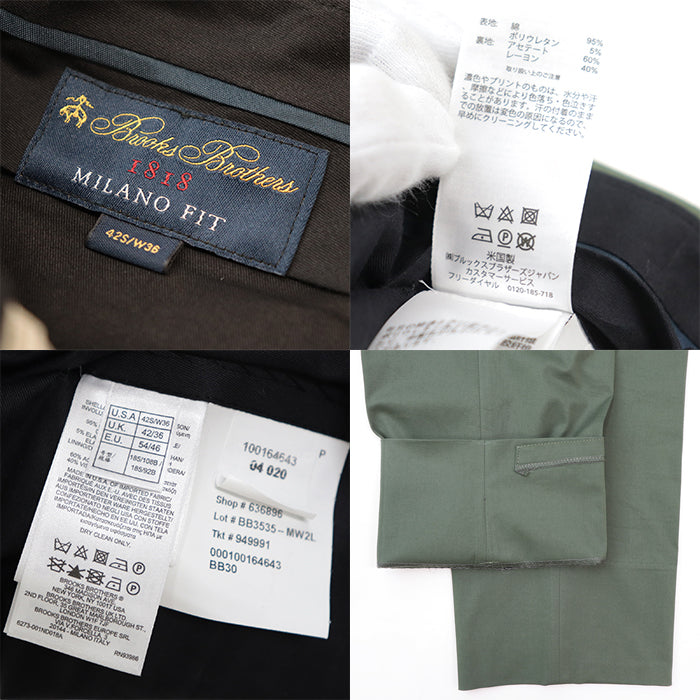 Brooks Brothers suit acetate,cotton Green MILANO FIT mens 42S/W36 Used Authentic