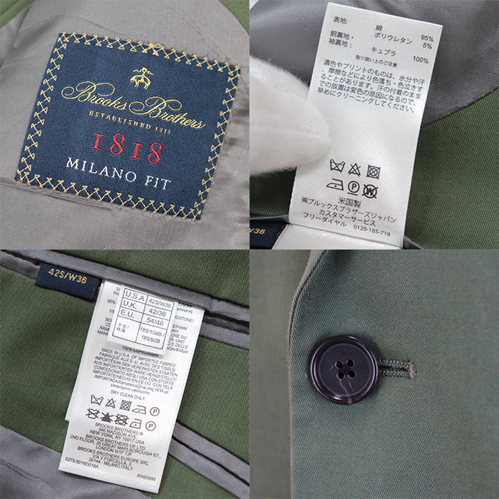 Brooks Brothers suit acetate,cotton Green MILANO FIT mens 42S/W36 Used Authentic