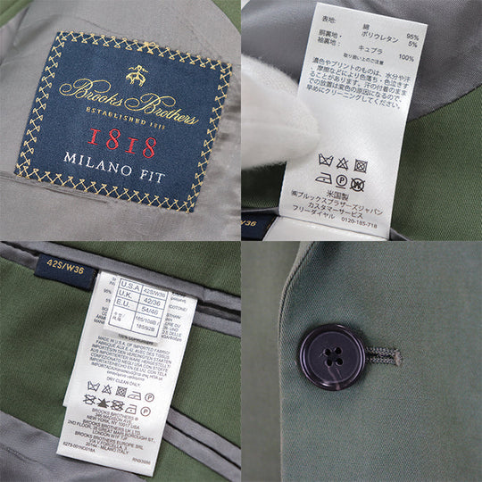 Brooks Brothers suit acetate,cotton Green MILANO FIT mens 42S/W36 Used Authentic