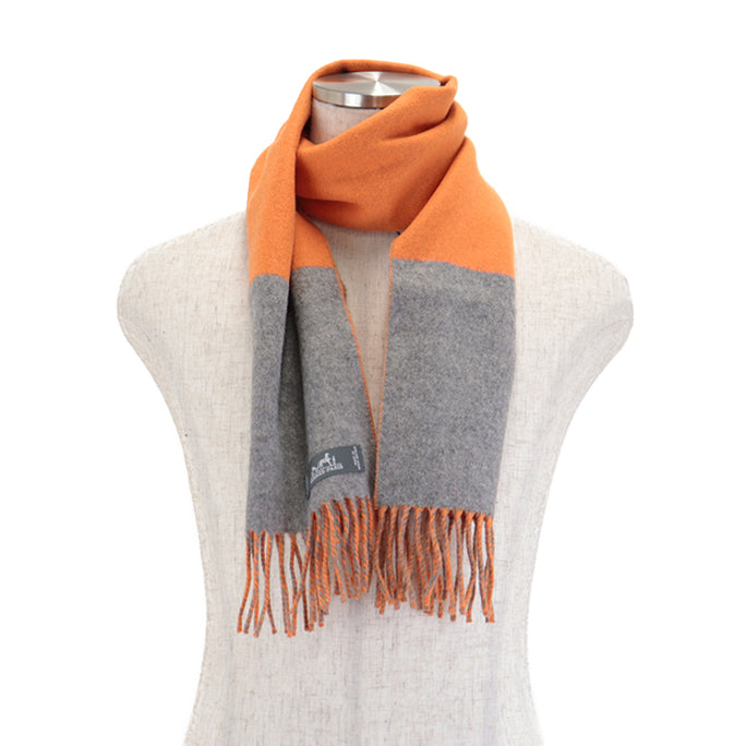 HERMES Scarf Cashmere 100% Orange gray unisex(Unisex) Used Authentic
