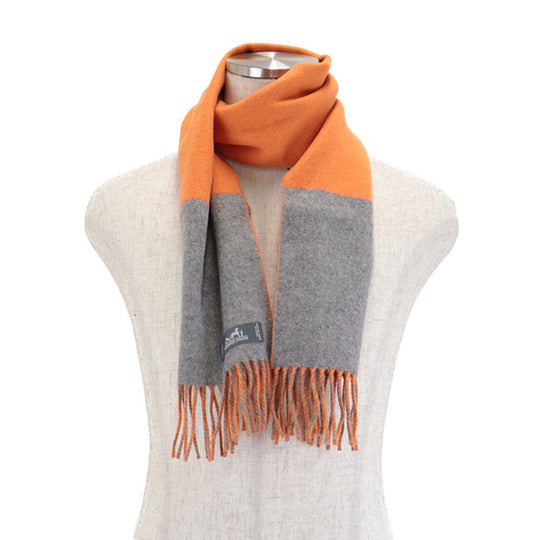 HERMES Scarf Cashmere 100% Orange gray unisex(Unisex) Used Authentic