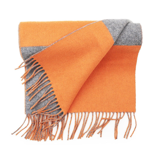 HERMES Scarf Cashmere 100% Orange gray unisex(Unisex) Used Authentic