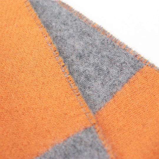 HERMES Scarf Cashmere 100% Orange gray unisex(Unisex) Used Authentic