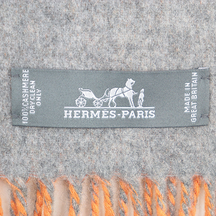 HERMES Scarf Cashmere 100% Orange gray unisex(Unisex) Used Authentic