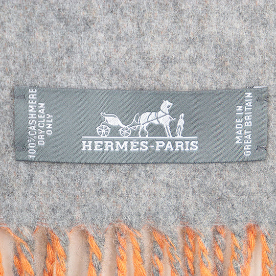 HERMES Scarf Cashmere 100% Orange gray unisex(Unisex) Used Authentic