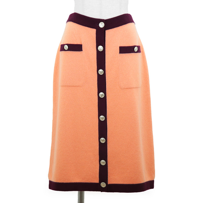 CHANEL skirt Cashmere 100% Orange Burgundy P64644 Women 36 Used Authentic