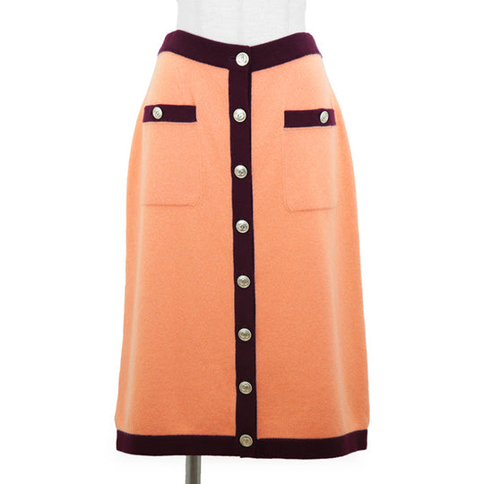 CHANEL skirt Cashmere 100% Orange Burgundy P64644 Women 36 Used Authentic