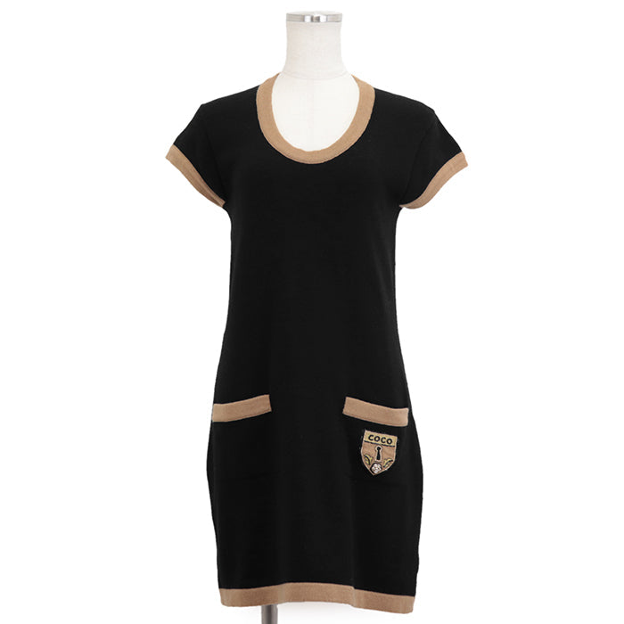 CHANEL one piece Cashmere 100% Black, Brown P31859 Women 38 Used Authentic