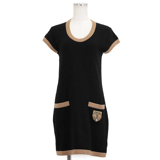CHANEL one piece Cashmere 100% Black, Brown P31859 Women 38 Used Authentic